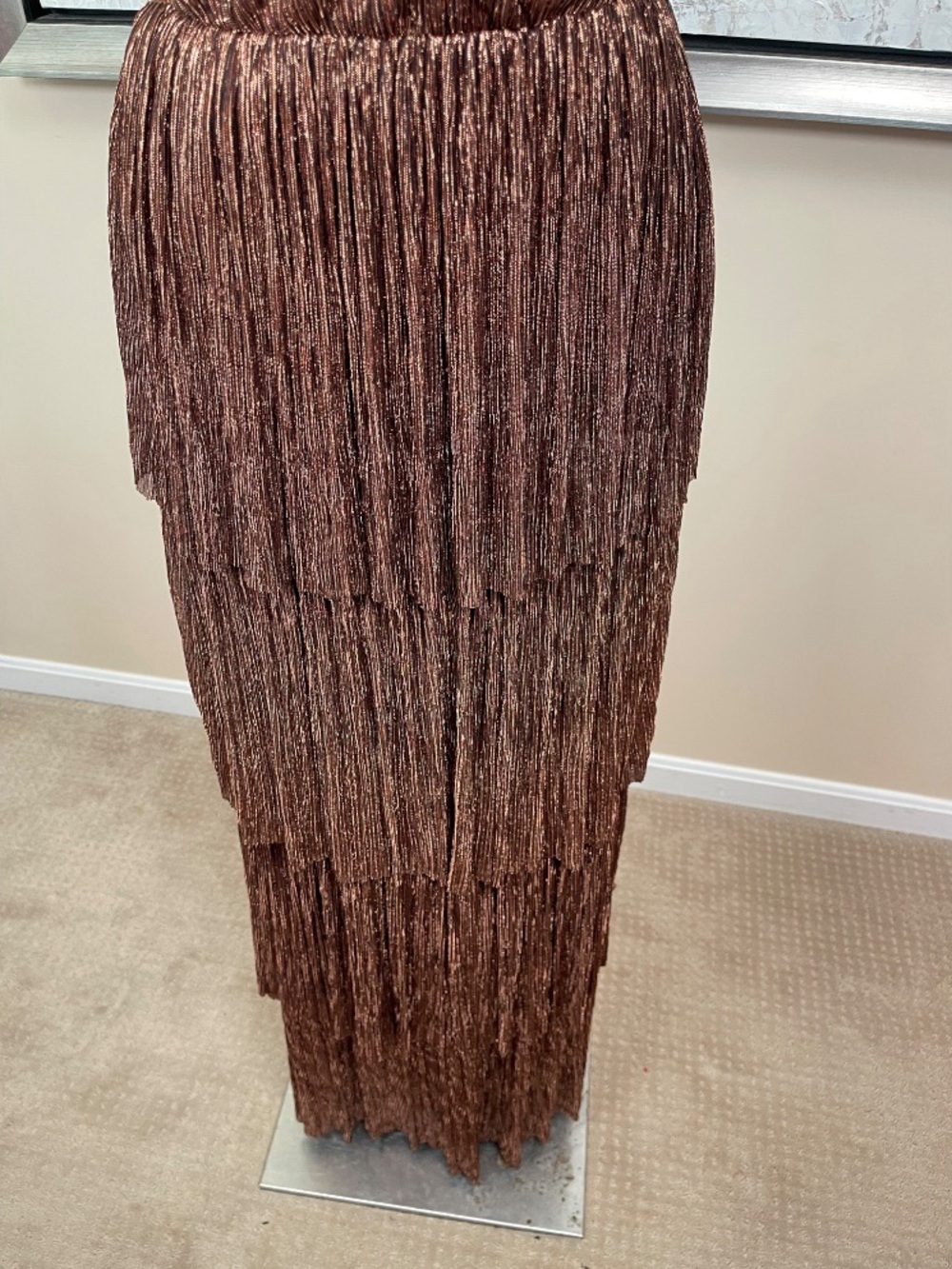 SABINA MUSAYEV Skylar Pleated Metallic Tiered Deep V Brown Maxi Dress Size XS - Picture 4 of 7